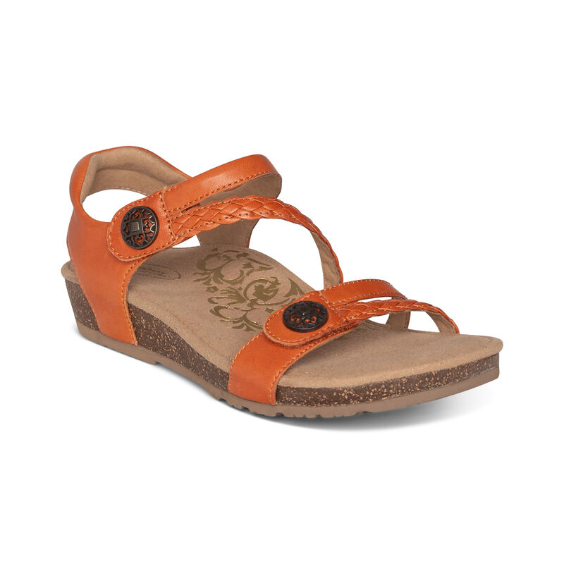 Aetrex Women's Jillian Braided Quarter-strap Sandal Tangerine 