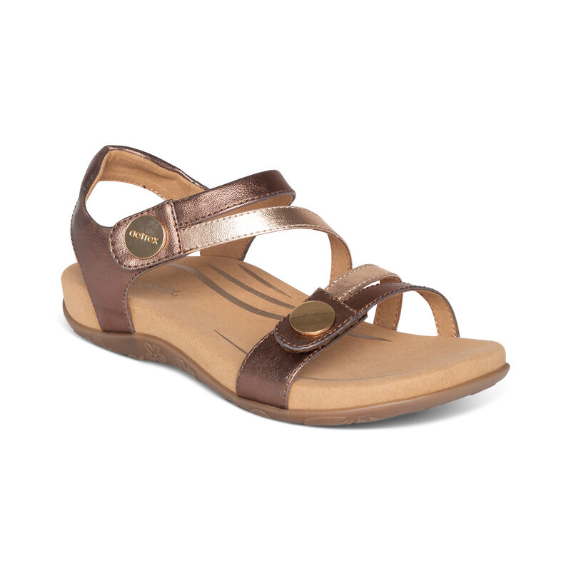 Aetrex Women's Jess Adjustable Quarter Strap Sandal Bronze | Laurie's Shoes