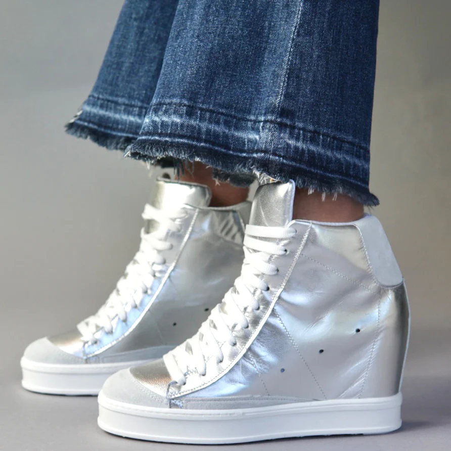 Cynthia Richard Fearless Silver Wedge Sneaker | Lauries Shoes