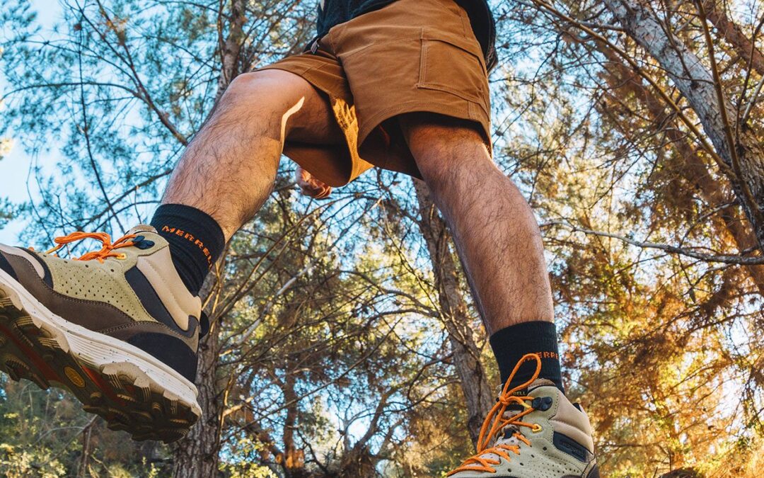 man hiking in Merrell shoes