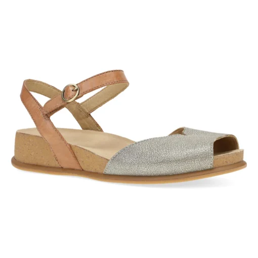 Dansko Women's Cass Sandal in platino tan leather, featuring adjustable straps, a cushioned footbed, and a lightweight sole for ultimate comfort and style.