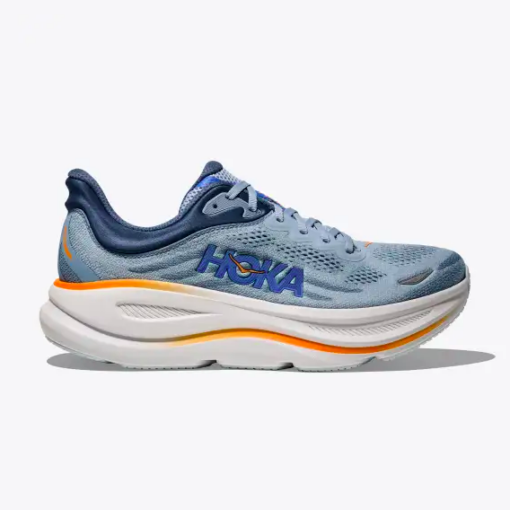 Hoka Men's Bondi 9 running shoe featuring a breathable mesh upper, plush EVA midsole, and durable rubber outsole for superior comfort and support.