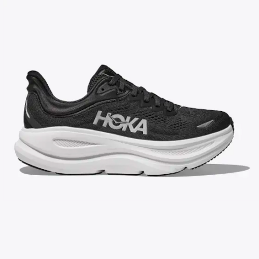 Hoka Women's Bondi 9 running shoe featuring a lightweight breathable mesh upper, EVA midsole, and durable rubber outsole for all-day comfort and support.