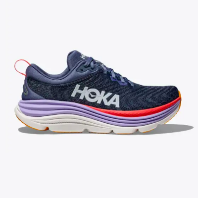 Hoka Women's Gaviota 5 stability running shoe featuring breathable mesh upper, H-Frame™ technology, and durable rubber outsole for maximum support.