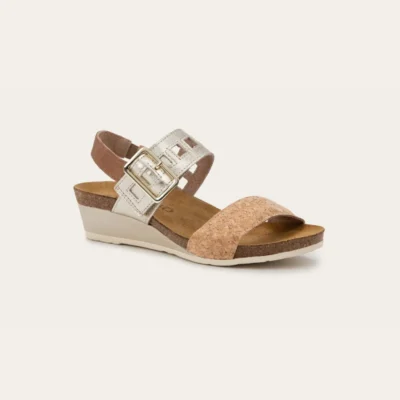 Naot Women's Dynasty Sandal featuring premium leather straps, a supportive cork footbed, adjustable closures, and a durable, lightweight sole for all-day comfort.