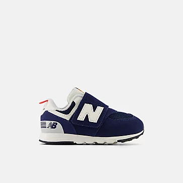 New Balance Toddler's 574 NEW-B Hook & Loop sneaker in vibrant colors, featuring a suede and mesh upper with a rubber outsole.