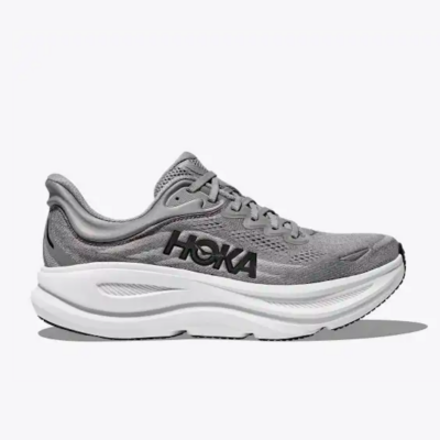 Hoka Men's Bondi 9 running shoe featuring a breathable mesh upper, plush EVA midsole, and durable rubber outsole for superior comfort and support.