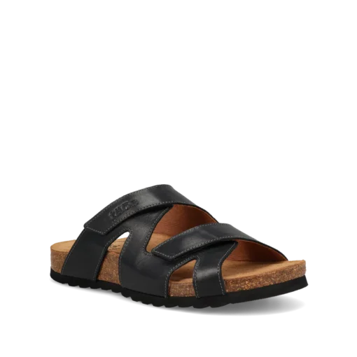 Taos Women's Casita Sandal featuring premium leather upper, adjustable hook-and-loop straps, contoured cork-latex footbed, and lightweight rubber outsole.