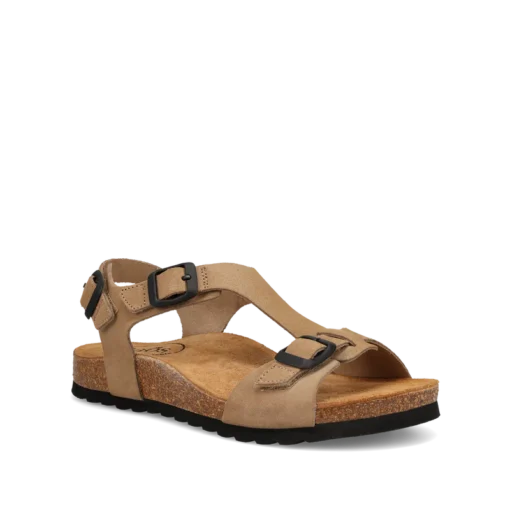 Taos Women's MVP Sandal featuring premium leather upper, adjustable straps with hook-and-loop closures, contoured cork-latex footbed, and durable rubber outsole.