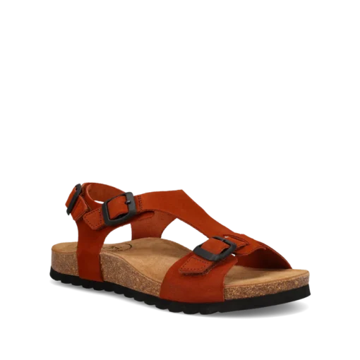 Taos Women's MVP Sandal featuring premium leather upper, adjustable straps with hook-and-loop closures, contoured cork-latex footbed, and durable rubber outsole.