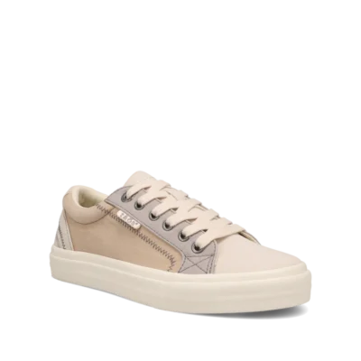 Taos Women's Plim Soul Sneaker featuring a premium canvas upper, lace-up design, removable Curves & Pods® footbed, and durable rubber outsole.