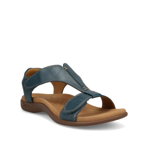 Taos Women's The Show Sandal featuring premium leather, Soft Support™ footbed, adjustable straps, and a durable rubber outsole for all-day comfort.