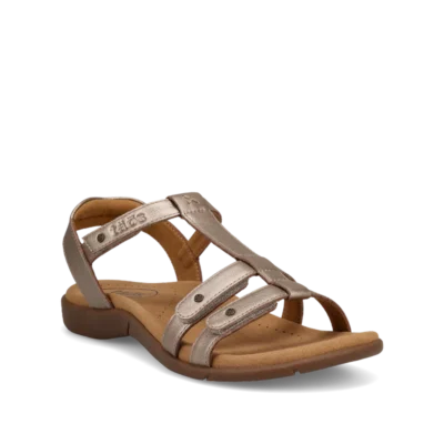 Taos Women's Trophy 2 Sandal featuring premium leather upper, adjustable hook-and-loop straps, contoured cork-latex footbed, and durable rubber outsole.