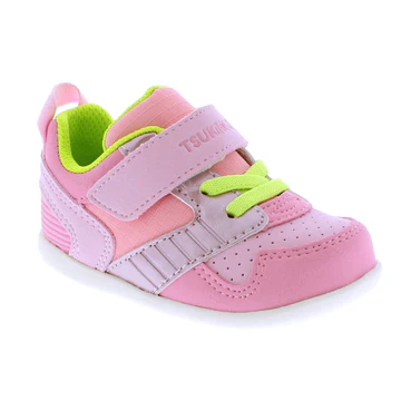 Tsukihoshi Baby Racer with breathable mesh upper, hook-and-loop strap closure, wide toe box, and flexible outsole designed for toddlers’ growing feet.