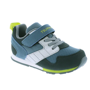 Tsukihoshi Kid's Racer featuring a breathable mesh upper, hook-and-loop strap closure, wide toe box, and shock-absorbing flexible outsole for active kids.