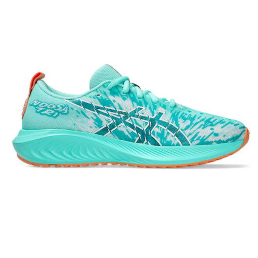 Asics Kid’s Gel-Noosa Tri 16 sneaker featuring a breathable mesh upper, GEL® cushioning, elastic laces, and a durable AHAR® rubber outsole for all-day support.