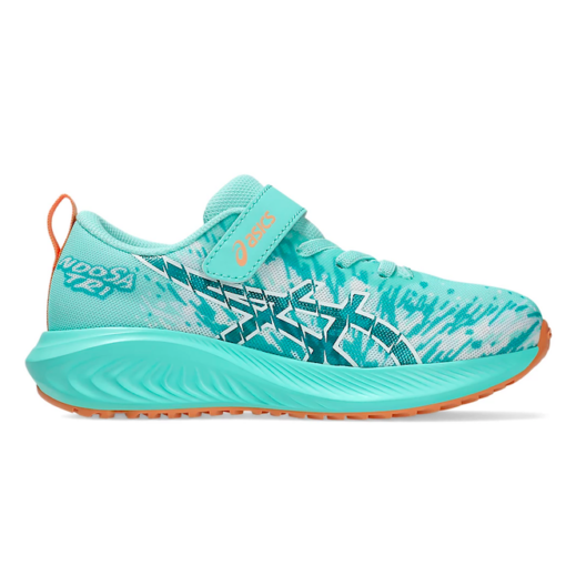 Asics Kid’s Pre Noosa Tri 16 sneaker with a breathable mesh upper, elastic laces, cushioned EVA midsole, and a durable rubber outsole for all-day comfort.