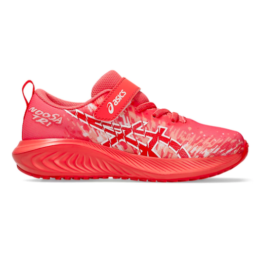 ASICS Kid's Pre Noosa Tri 16 PS sneaker with breathable mesh upper, GEL cushioning, EVA midsole, GUIDANCE LINE technology, and hook-and-loop closure.