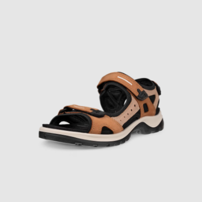 ECCO Women's Offroad Nubuck Outdoor Sandal with adjustable straps, cushioned EVA footbed, rugged rubber outsole, and RECEPTOR® Technology for stability.