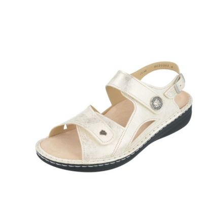 Finn Comfort Women’s Barbuda Sandal in premium leather with an anatomically designed footbed, adjustable straps, and a shock-absorbing outsole.