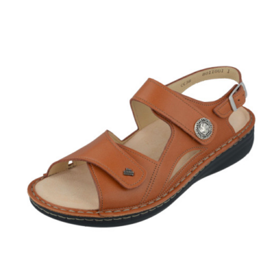 Finn Comfort Women’s Barbuda Sandal in premium leather with an anatomically designed footbed, adjustable straps, and a shock-absorbing outsole.