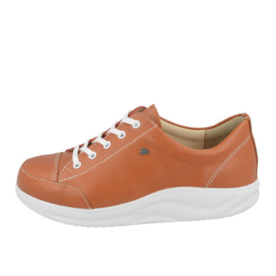 Finn Comfort Women's Ikebukuro Sneaker featuring premium leather, lace-up closure, a removable orthopedic cork footbed, and a slip-resistant shock-absorbing outsole.