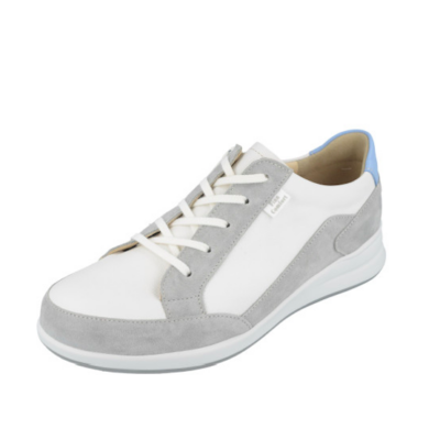 Finn Comfort Women's Prato Sneaker with a premium leather upper, lace-up closure, removable orthopedic cork footbed, and a slip-resistant shock-absorbing outsole.