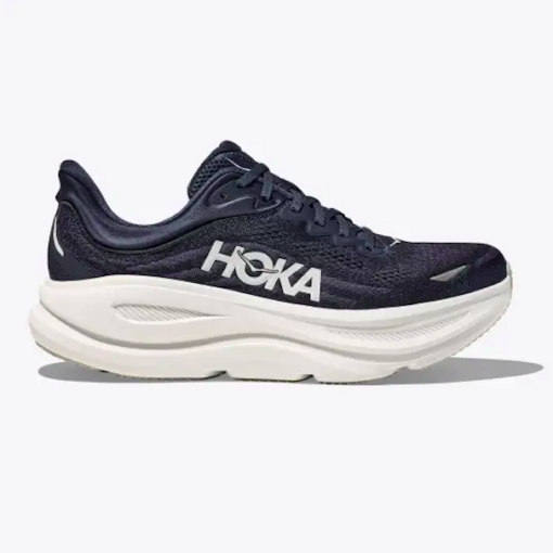 Hoka Men's Bondi 9 running shoe featuring a breathable mesh upper, plush EVA midsole, and durable rubber outsole for superior comfort and support.