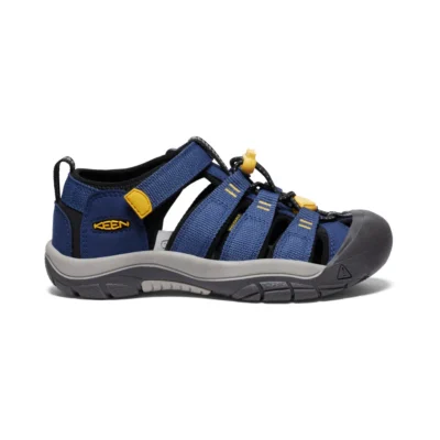 Keen Big Kid’s Newport H2 Sandal featuring durable toe protection, quick-drying webbing, cushioned EVA footbed, and a grippy rubber outsole for active adventures.