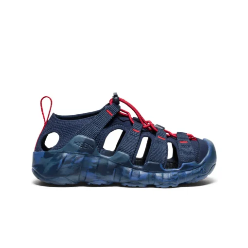 Keen Big Kid’s Hyperport H2 Sandal featuring durable toe protection, quick-drying webbing, cushioned EVA footbed, and a grippy rubber outsole for active adventures.