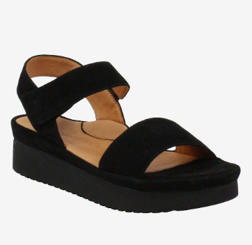 L'Amour Des Pieds Women's Abrilla Sandal featuring a premium leather upper, memory foam arch support, and an adjustable strap for a secure and stylish fit.