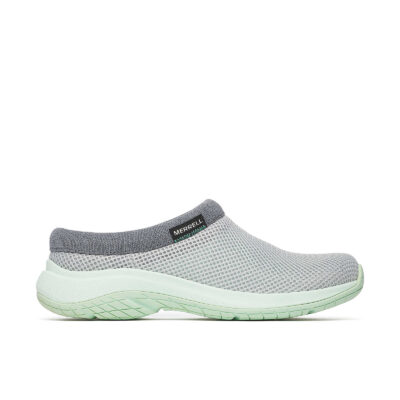 Merrell Women's Encore Breeze 5 slip-on shoe with a breathable mesh upper, cushioned COMFORTBASE™ footbed, shock-absorbing heel, and grippy rubber outsole.