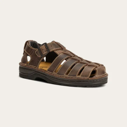 Naot Men's Julius Sandal with premium leather upper, adjustable hook-and-loop straps, a contoured cork and latex footbed, and a slip-resistant polyurethane outsole for all-day comfort.