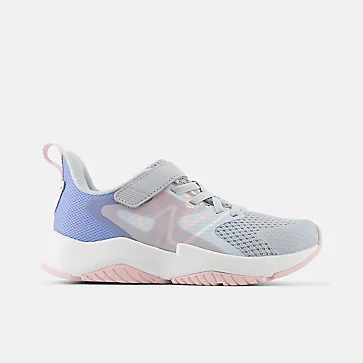 New Balance Kid’s Rave Run v2 with Top Strap – breathable mesh sneaker with cushioned EVA midsole, durable rubber outsole, bungee laces, and a secure top strap.