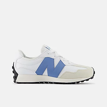 New Balance Little Kid's 327 sneaker featuring a suede and mesh upper, cushioned midsole, lace-up closure, and durable rubber outsole for traction and comfort.