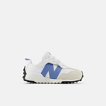 New Balance Toddler's 327 NEW-B Hook & Loop sneaker with a suede and mesh upper, cushioned midsole, easy hook-and-loop closure, and durable rubber outsole.