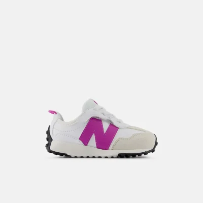 New Balance Toddler's 327 NEW-B Hook & Loop sneaker with a suede and mesh upper, cushioned midsole, easy hook-and-loop closure, and durable rubber outsole.