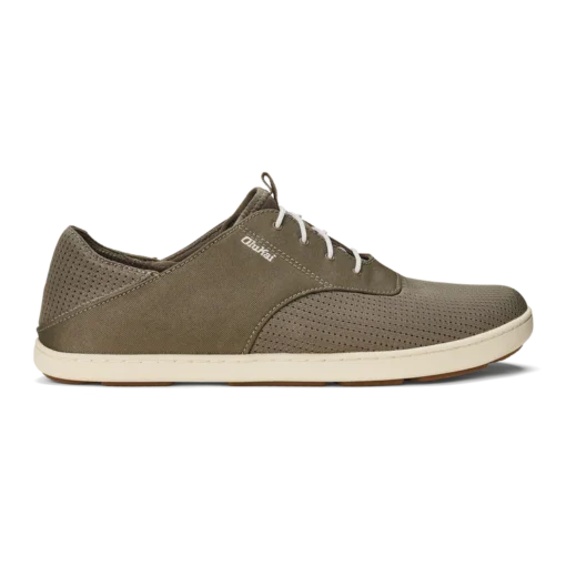 Olukai Men’s Nohea Moku Boat Shoe in clay tapa color, featuring breathable mesh, Drop-In Heel®, quick-dry technology, and a wet-grip rubber outsole for traction.