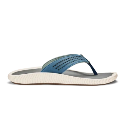 Olukai Men's Ulele Beach Sandal with water-resistant quick-dry straps, cushioned EVA footbed, non-slip Wet Grip Rubber outsole, and arch support.