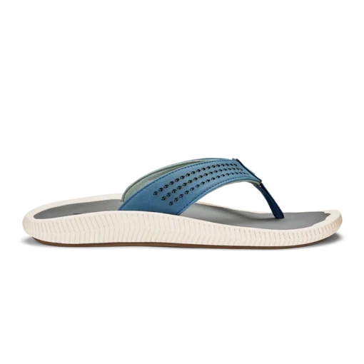 Olukai Men's Ulele Beach Sandal with water-resistant quick-dry straps, cushioned EVA footbed, non-slip Wet Grip Rubber outsole, and arch support.