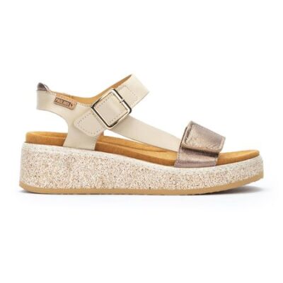 Pikolinos Women's Alzira Sandal Wedges in Marfil with Cut-Out Leather Design, Adjustable Ankle Strap, and Cushioned Insole for Comfort and Style