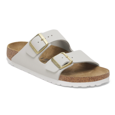 Birkenstock Arizona Sandal with two adjustable nubuck leather straps, a contoured cork-latex footbed, suede lining, metal buckles, and a lightweight EVA outsole.