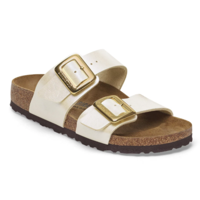 Birkenstock Sydney Luxe Buckle Sandal with Birko-Flor® straps, oversized adjustable buckles, a contoured cork footbed, and a lightweight EVA outsole.