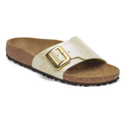 Birkenstock Catalina Luxe Buckle Sandal with Birko-Flor® straps, oversized adjustable buckles, a contoured cork footbed, and a lightweight EVA outsole.