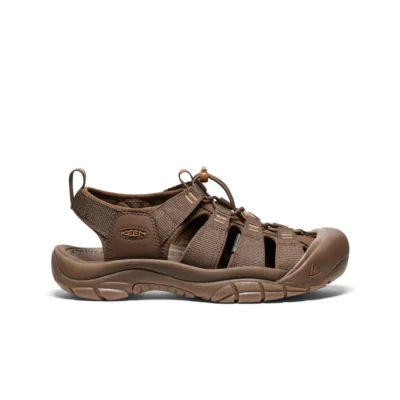 Keen Men's Newport H2 Sandal with secure bungee lace system, quick-dry webbing, non-marking outsole, and signature toe protection for rugged outdoor adventures.