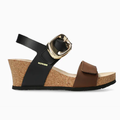 Mephisto Women's Leandre Wedge Sandal with premium leather, adjustable straps, SOFT-AIR cushioning, contoured footbed, and a shock-absorbing rubber outsole.