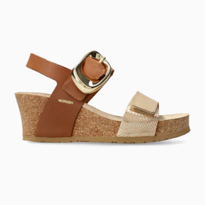 Mephisto Women's Leandre Wedge Sandal with premium leather, adjustable straps, SOFT-AIR cushioning, contoured footbed, and a shock-absorbing rubber outsole.