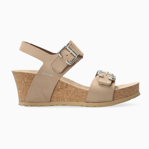 Mephisto Women's Lissandra Wedge Sandal with Soft-Air Technology, cushioned cork footbed, adjustable leather straps, and a lightweight 2.75-inch wedge heel.