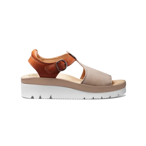 Samuel Hubbard Women's T-Strap Sandal with adjustable ankle strap, cushioned footbed, and lightweight rubber outsole for all-day comfort.