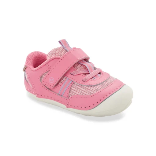 Stride Rite Kid's Soft Motion Apollo Sneaker with flexible sole, memory foam footbed, breathable upper, rounded edges, and hook-and-loop closure for toddlers.